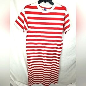 NWT Old Navy Red and White Striped Short Sleeve Maxi Dress With Splits SzXS Tall